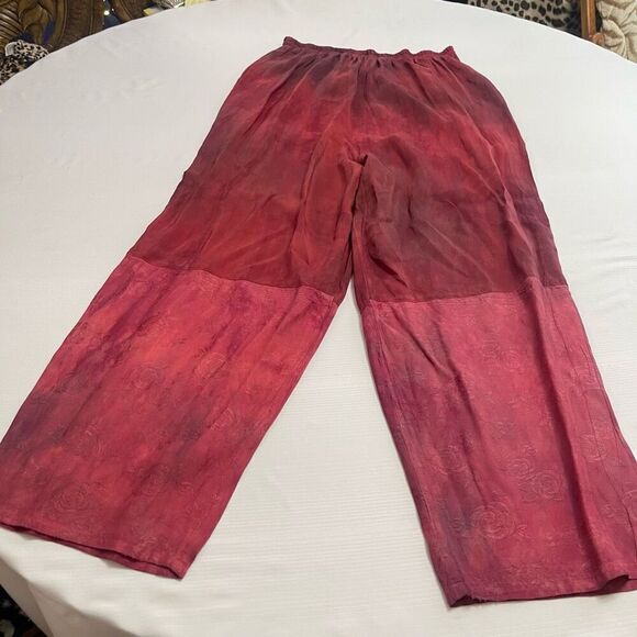 URU Hand Dyed Red Silk Boho Art To Wear Oversized 2 Piece Pant Set One Size - Picture 9 of 14